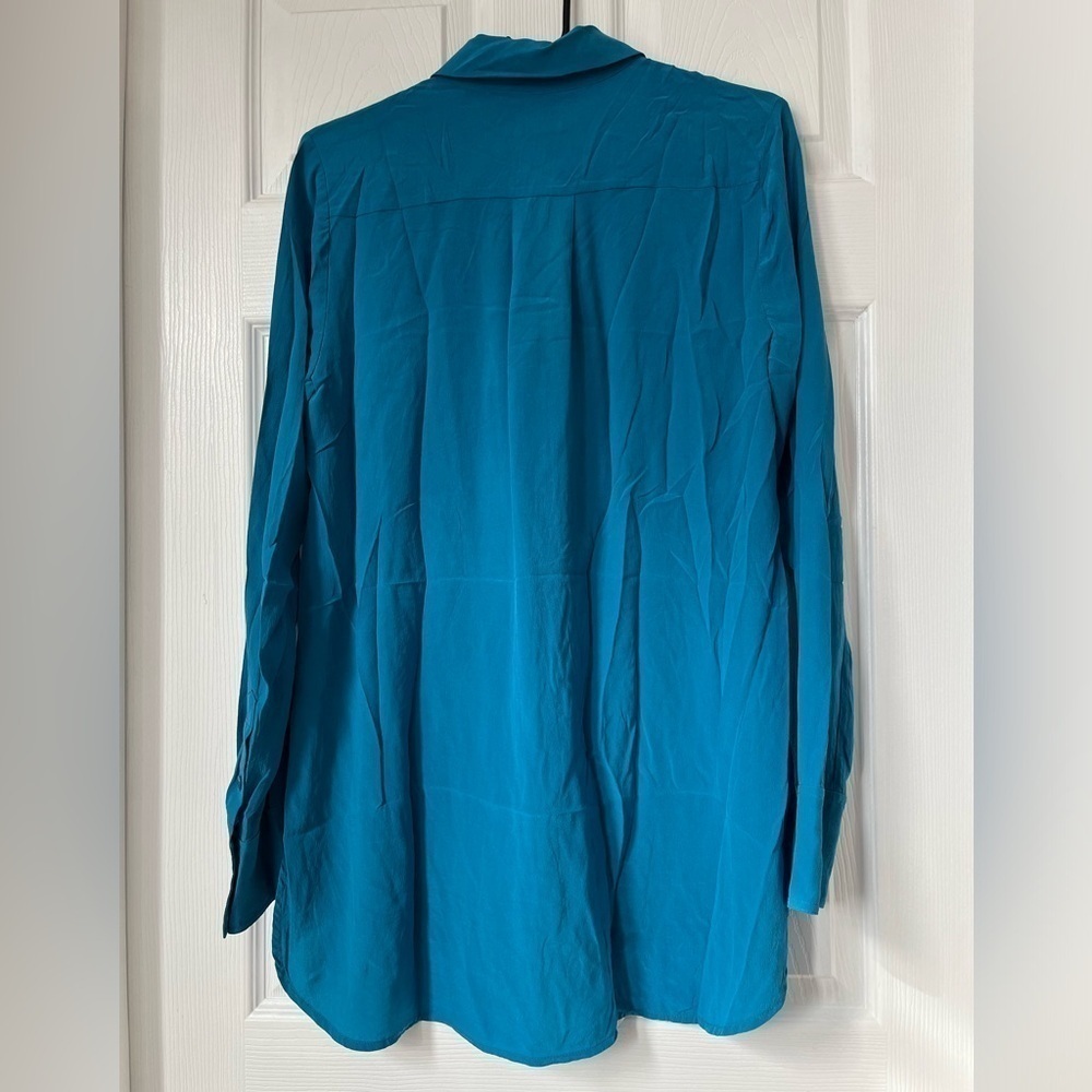 Vince Silk Cowl Neck Blouse Teal Long Sleeve Medium - Picture 6 of 11